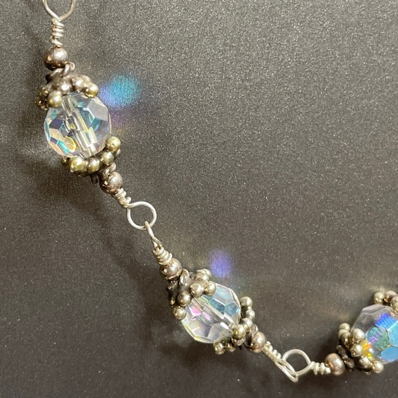 Wonderful AB faceted Glass & Sterling Silver 20” Necklace Hook Clasp Beautiful - Picture 2 of 8